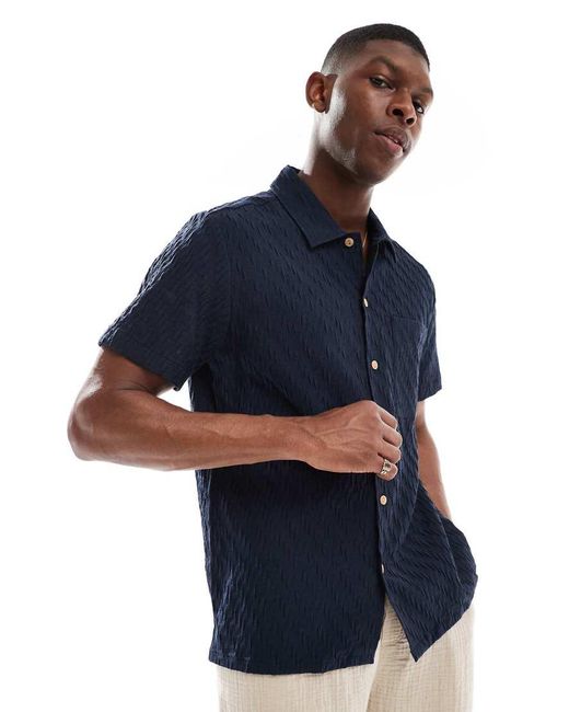 Farah Blue Finn Short Sleeve Textured Shirt for men