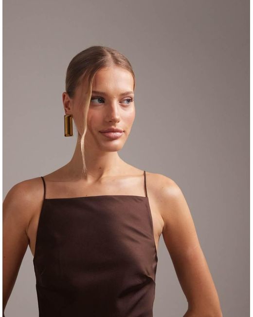 ASOS Brown Bridesmaids High Neck Tie Strap Column Maxi Dress