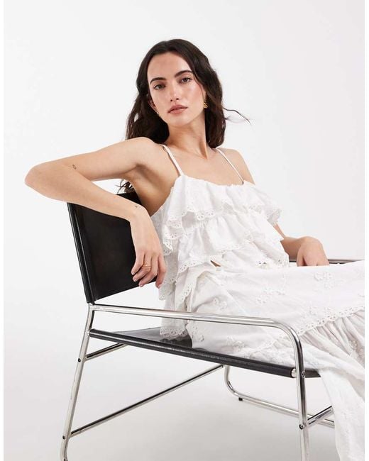 Muse Assembly White Boho Broderie Anglaise Tiered Strap Top