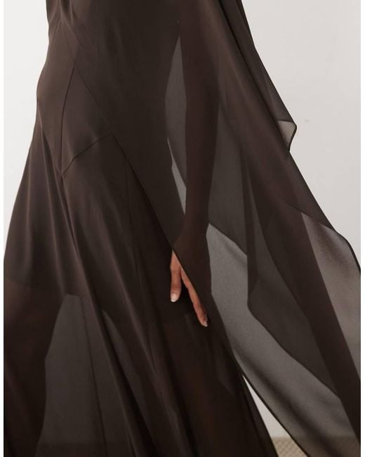 Forever New Brown Cape Sleeve Maxi Dress