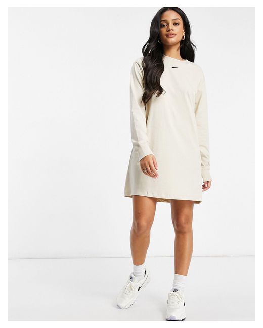 Nike Mini Swoosh Long Sleeve T-shirt Dress in Natural | Lyst Australia
