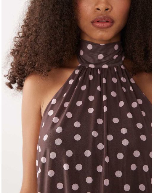 New Look Brown Halterneck Mesh Mini Dress