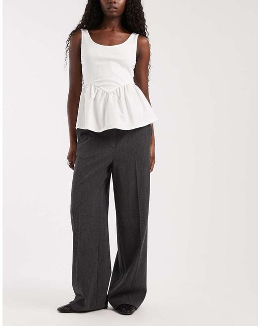 Object White Wide Leg Adjustable Button Waist Tailored Pants