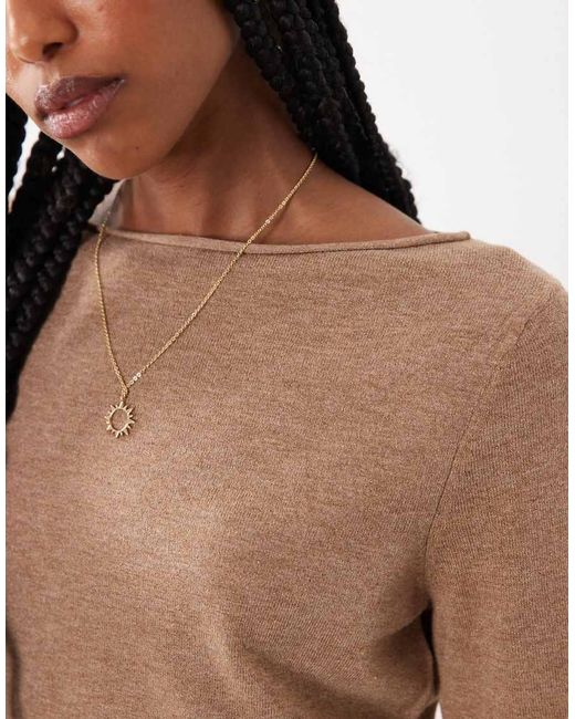 Threadbare Natural Knitted Slash Neck Top