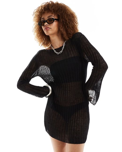 Weekday Black Molly Sheer Knit Mini Dress