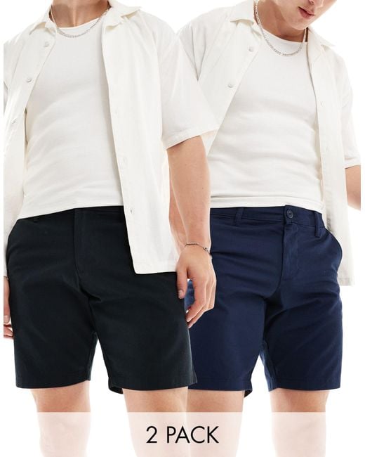 ASOS Blue 2 Pack Slim Stretch Regular Length Chino Shorts for men