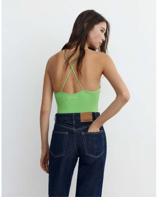 Pull&Bear Green Halter Strappy Bodysuit