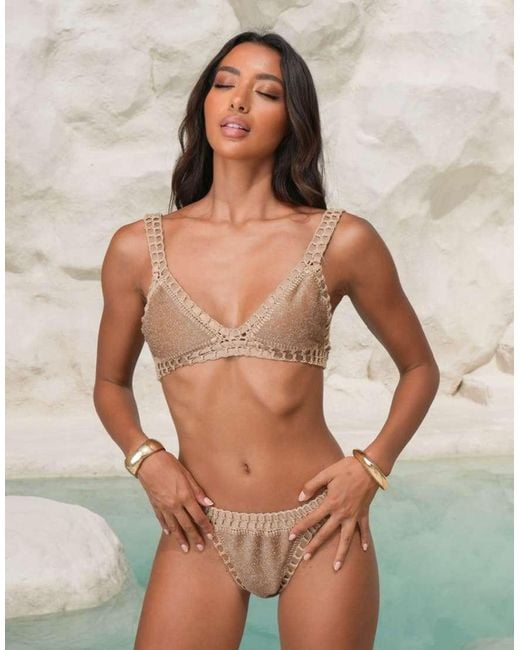 Moda Minx Gray X Alejandra Vidal Glitter Bikini Bottom With Crochet Trim