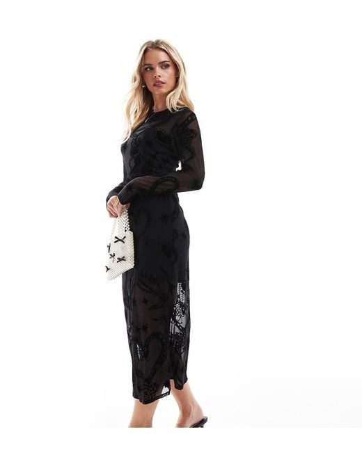 Never Fully Dressed Black Petite Romance Mesh Maxi Dress With Slip