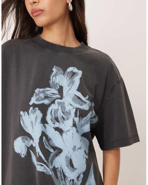 ASOS Blue Oversized T-Shirt With Floral Graphic