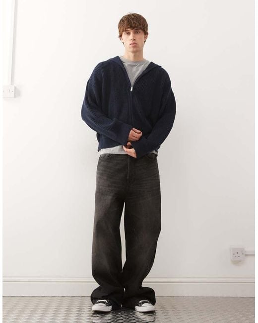 Collusion Blue Knitted Boxy Hoodie for men