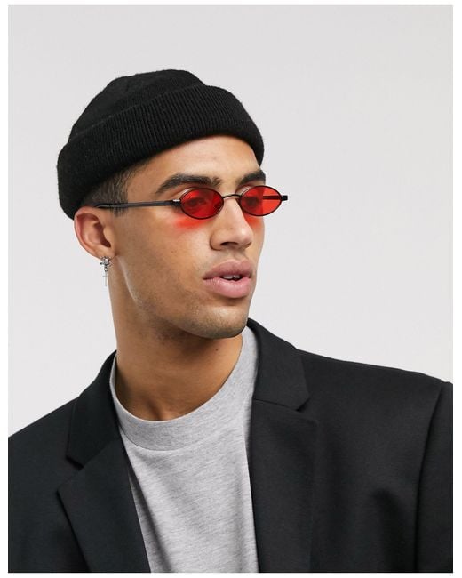 Occhiali neri anni 90 con mini lenti ovali rosse di ASOS da Uomo