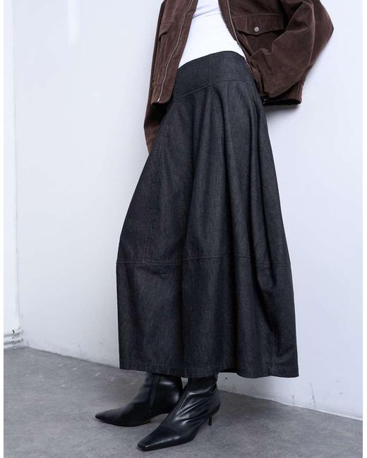 Falda Vaquera Larga Negra De Pernera Barrel Con Costuras De TOPSHOP de color White