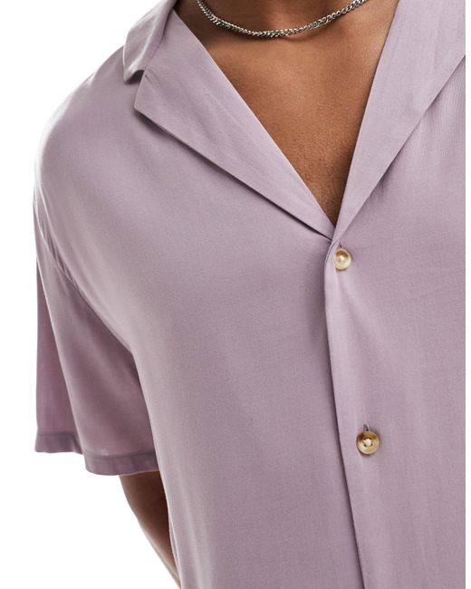 ASOS Purple Relaxed Viscose Shirt With Deep Revere Collar for men