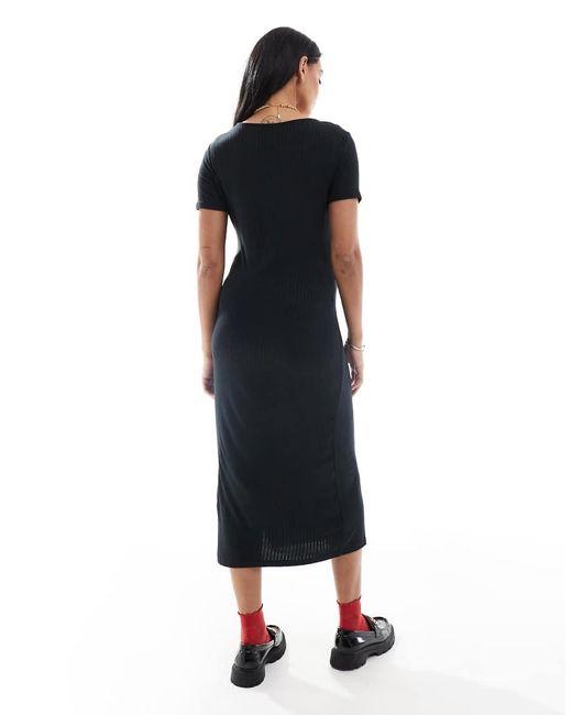 Mama.licious Blue Mamalicious Maternity Short Sleeved Ribbed Jersey Maxi Dress