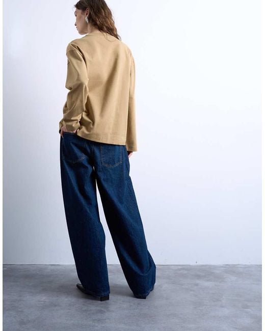 Maglietta Skater Premium A Maniche Lunghe Kaki Pallido di TOPSHOP in Blue