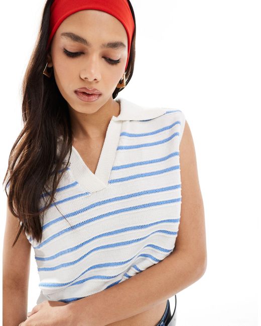 ASOS Blue Knitted Tank With Collar Detail And Tipping