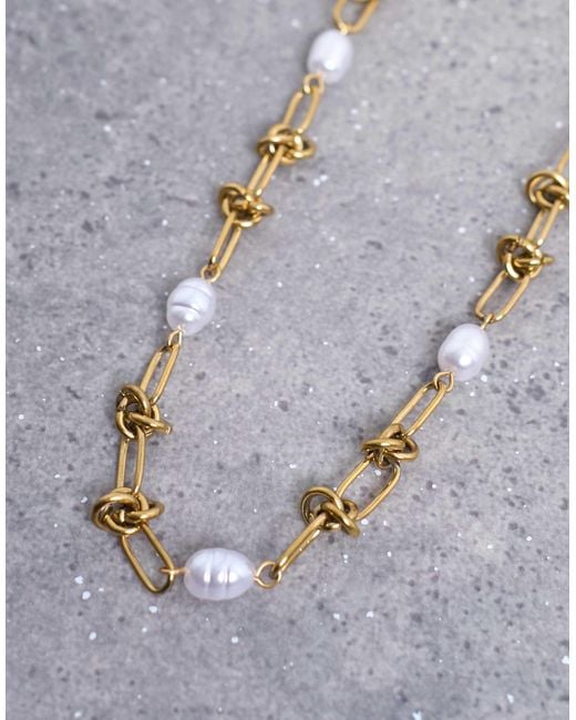 TOPSHOP White May Stainless Steel Pearl Chain Necklace