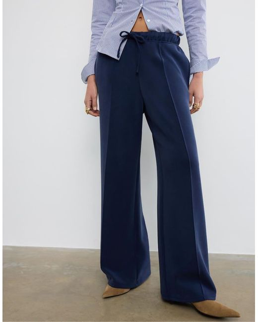 Stradivarius Blue Soft-Touch Wide-Leg Jogger Trousers With Front Seam Detail
