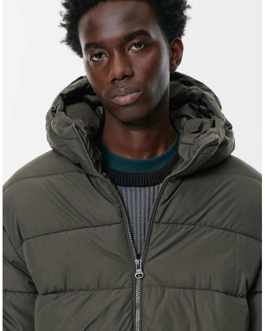 Pull&Bear Gray Lightweight Hooded Puffer Jacket for men