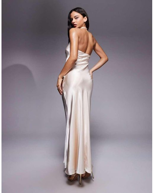 Forever New Purple Satin Halter Neck Knot Drape Detail Maxi Dress