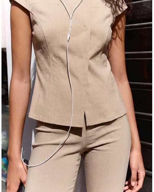 Bershka Brown Short Sleeve Wrap Shirt