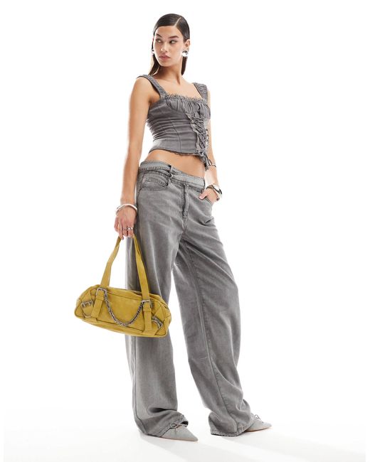 Lioness White Denim Jeans With Cross Waist