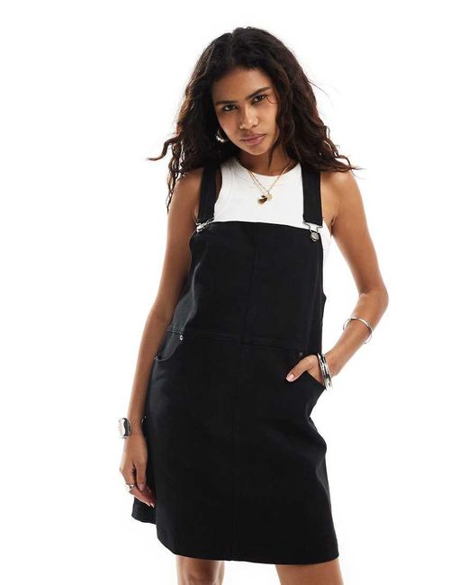 Monki Denim Mini Dungaree Dress in Black Lyst UK