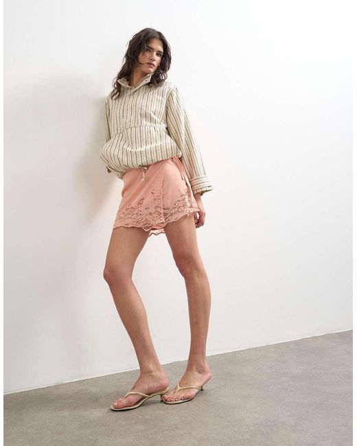 TOPSHOP Natural Lace Hem Wrap Mini Skirt