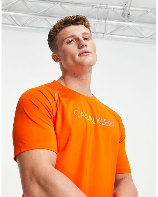 Calvin Klein Orange Performance Pride Capsule Rainbow Logo And Arm Seams T-shirt for men