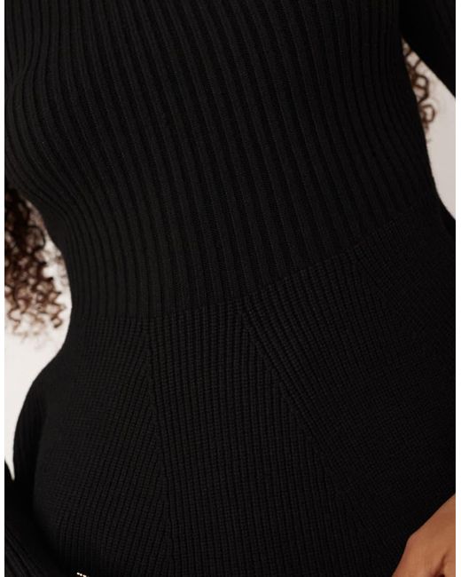 Mango Natural Ribbed Knitted Top With Peplum Hem