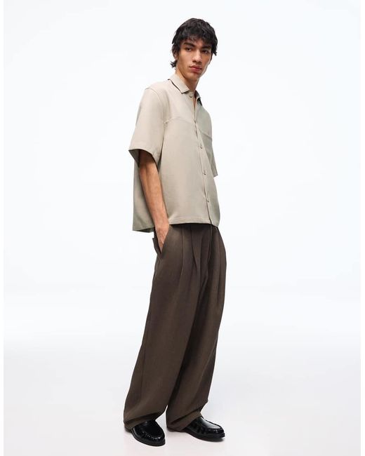 Bershka Gray Short Sleeve Boxy Tailored Fit Shirt for men