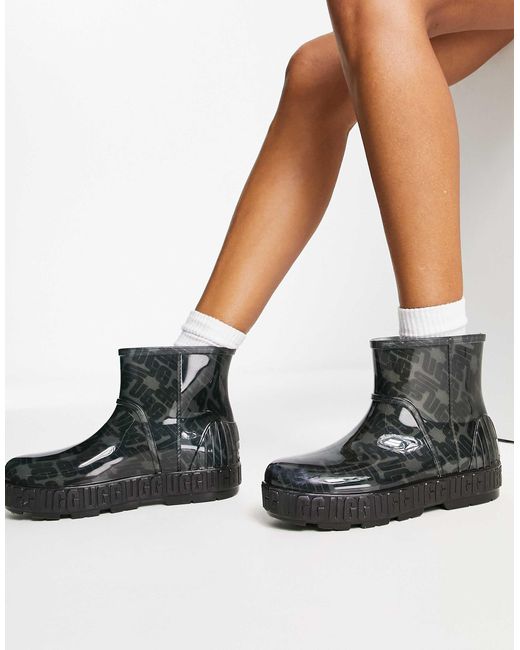 Ugg Black Drizlita Graphic Monogram Wellie Boots