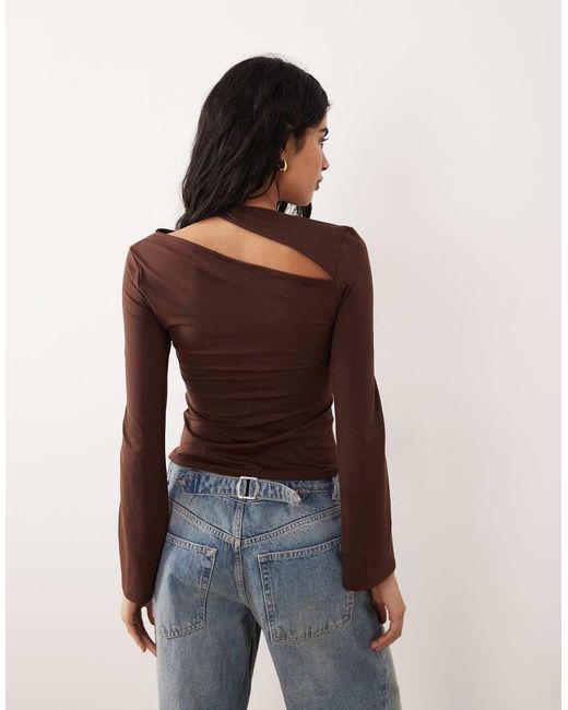 ASOS Brown Cotton Touch Long Sleeve Top With Cut Out Detail