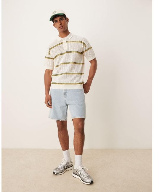 Polo décontracté en maille airtex rayée - crème ASOS pour homme en coloris Natural