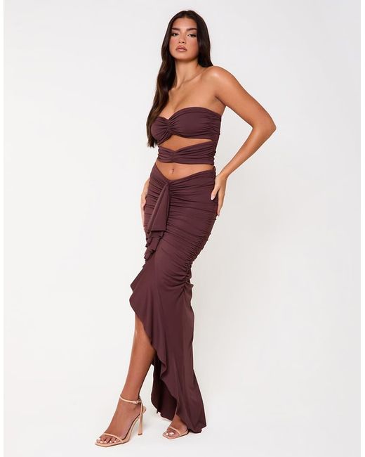 SIMMI Red Soho Chocolate Ruched Two Piece Set