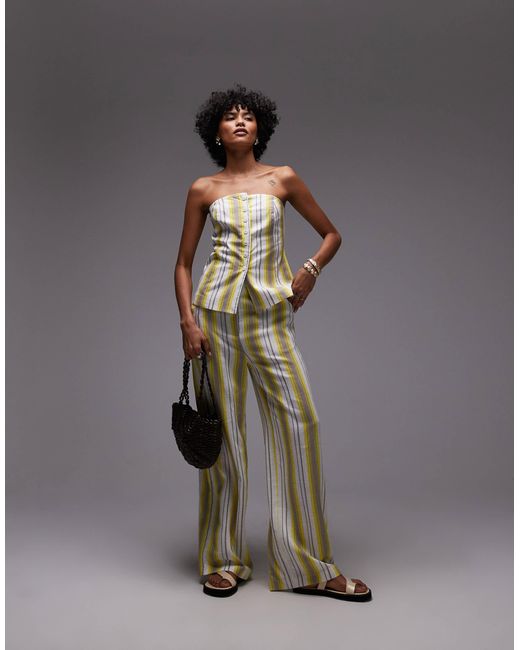 TOPSHOP Multicolor – trägerloses oberteil aus leinen mit gelben streifen, kombiteil