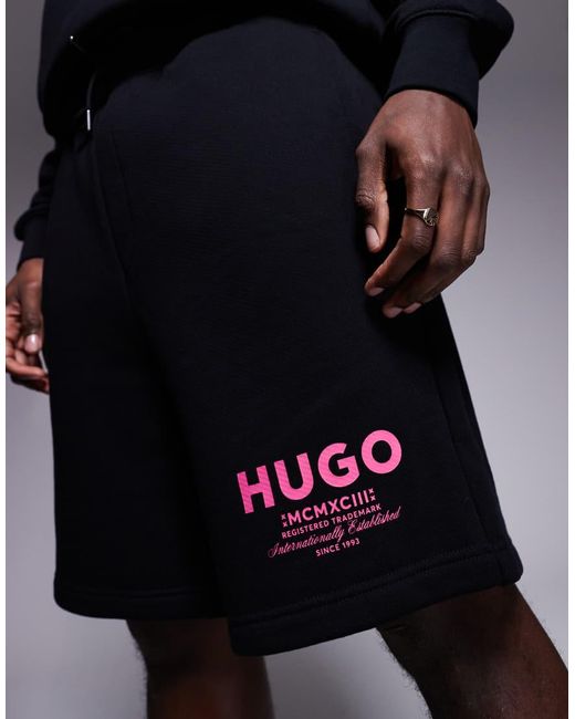 HUGO Black Co-Ord Loose Fit Jersey Shorts for men