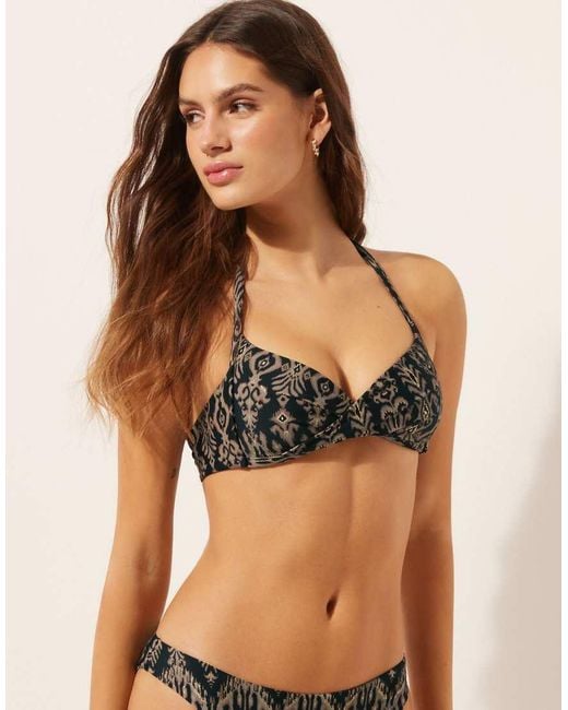 Calzedonia Black Padded Triangle Bikini Top Golden