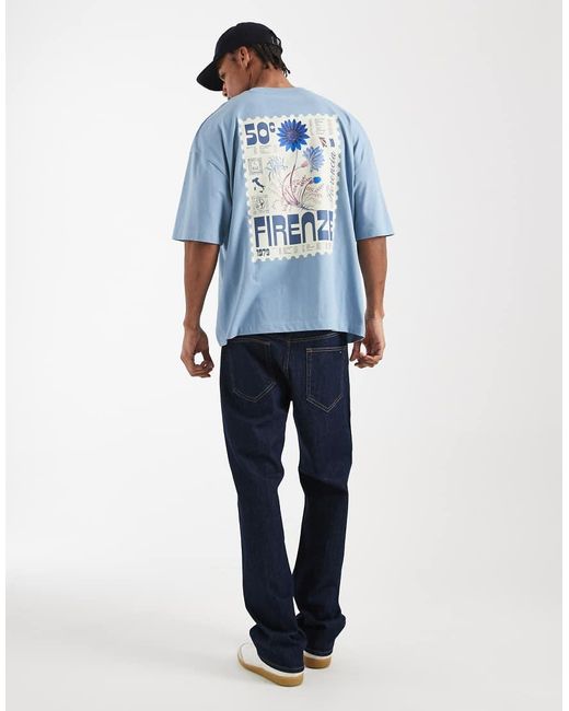 ASOS Blue Oversized T-shirt With Stamp Print for men