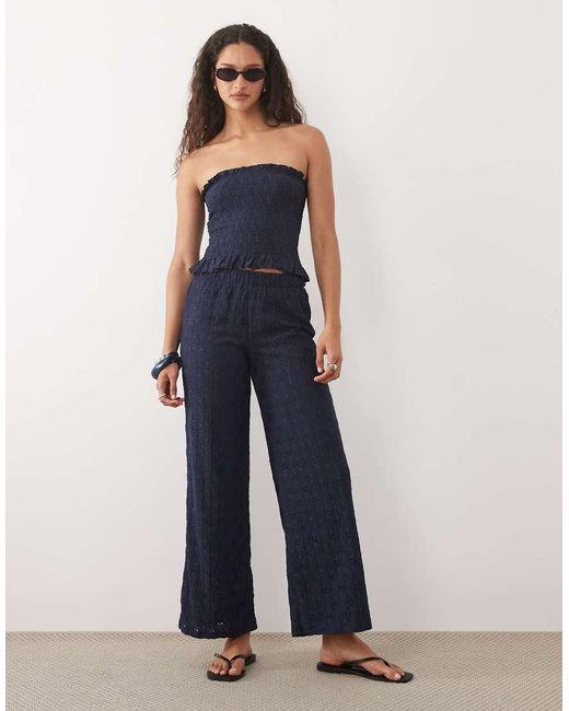 Mango Blue Teen Floral Embroidered Bandeau Top Co-ord