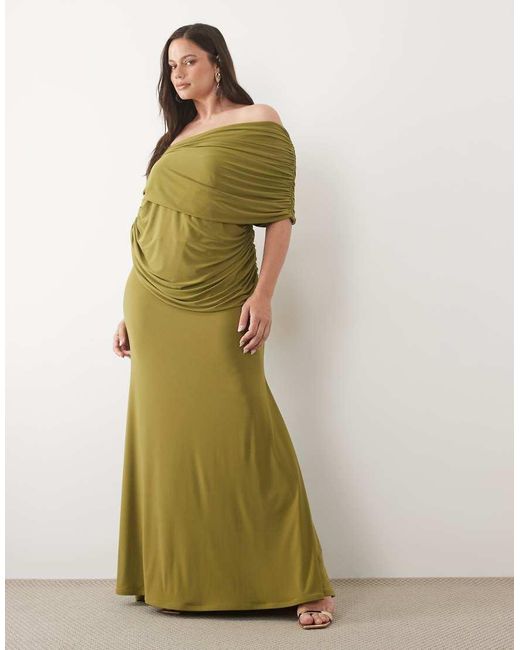 ASOS Green Asos Design Curve Off Shoulder Wrap Bodice Detail Maxi Dress With Train