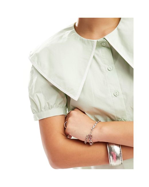Urban Revivo White Button Up Mini Smock Dress With Oversized Collar