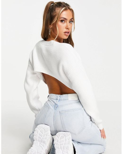 AsYou White Cropped Jumper With Cut Outs