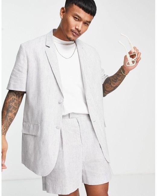 ASOS Relaxed Linen Mix Short Sleeve Suit Jacket With Stripe for Men Lyst