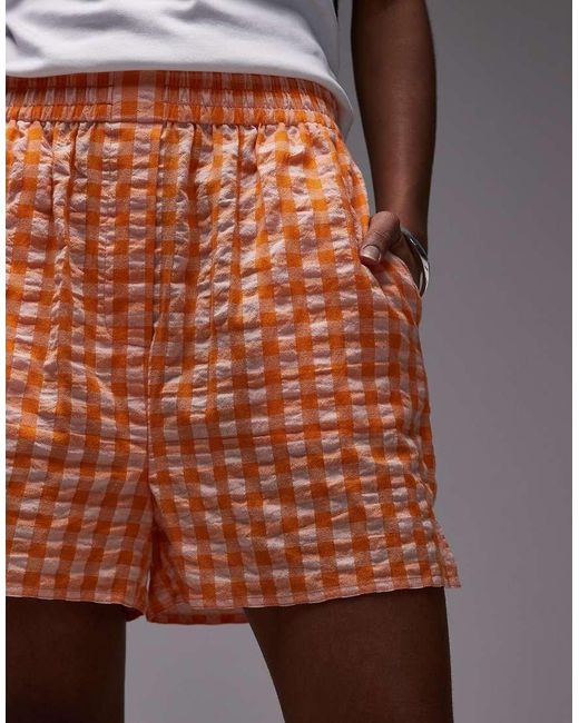 TOPSHOP Gray Pull On Check Textured Boxer Short