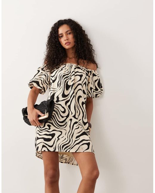 Y.A.S Multicolor Puff Sleeve Off Shoulder Mini Shift Dress