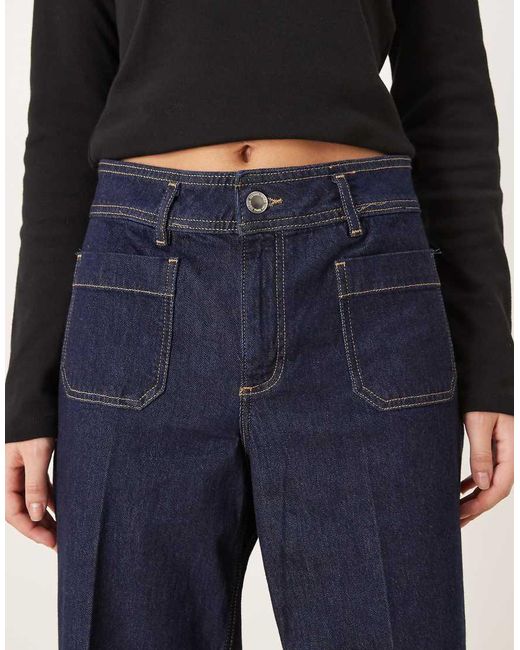 Mango Blue Jessie Cotton Mix Pocket Detail Wide Leg Jean
