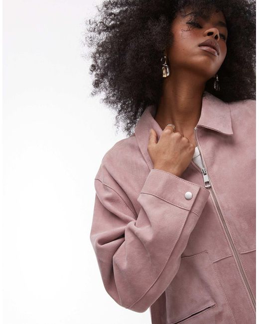 TOPSHOP Pink – hochwertige jacke aus echtem wildleder