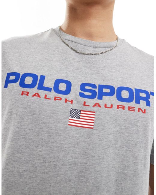 Sport capsule - t-shirt oversize classica mélange con logo centrale di Polo Ralph Lauren in Blue da Uomo